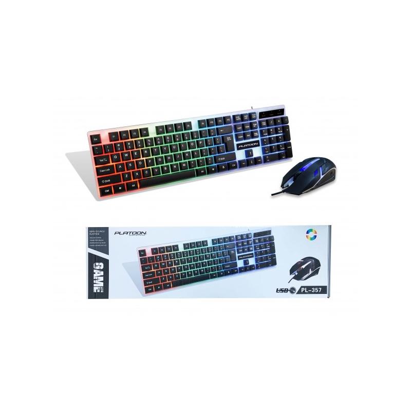 PLATOON PL-357 IŞIKLI OYUNCU USB KABLOLU KLAVYE&MOUSE SET