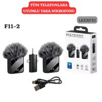 F11-2 Profesyonel 2 Li Kablosuz Yaka Mikrofonu 3in1 Mikrofon Type-C/lightning/jack