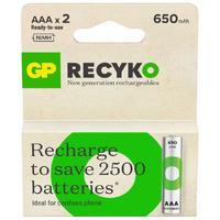 GP Batteries ReCyko 650 AAA İnce Kalem Ni-Mh Şarjlı Pil, 1.2 Volt, 2'li Kart