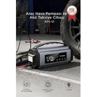 TORİMA APS-01 Araç Hava Kompresörü Akü Takviyeli Marş Özellikli Dijital Ekranlı Işıklı Taşınabilir Kompresör 