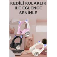 Torima HD11 Mor Sevimli Kedi Karikatür Kulak Led Işıklı 5.3 Bluetooth Kulak Üstü Kulaklık