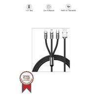 Torima U160 Siyah 3 IN 1 Usb To Type-c , Lightning , Micro Uçlu Şarj Data Kablosu