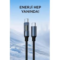 Torima U22 Siyah Type-C to Type-C 60W Hızlı Şarj Kablosu – LED Ekranlı, Dayanıklı Örgü Kablo