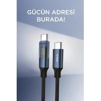 Torima U22 Siyah Type-C to Type-C 60W Hızlı Şarj Kablosu – LED Ekranlı, Dayanıklı Örgü Kablo
