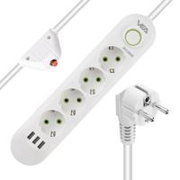 Vea VA-21560 4'lü 3 USB'li 1.5 Metre Akım Korumalı Priz Beyaz