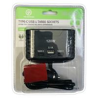 YK DESIGN YK-OT732 TYPE-C/USB&THREE SOCKETS ARAÇ ÇAKMAKLIK CİHAZI 
